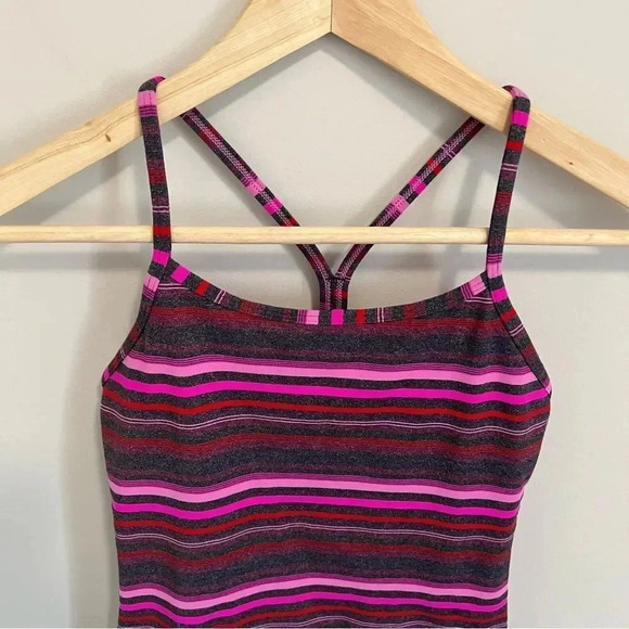 Lululemon Power  Y Tank Top Pink And Gray Stripe - Picture 5 of 10